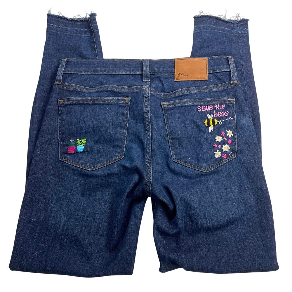 J. Crew Toothpick Distressed Skinny Jeans Embroidered Save The Bees Size 28